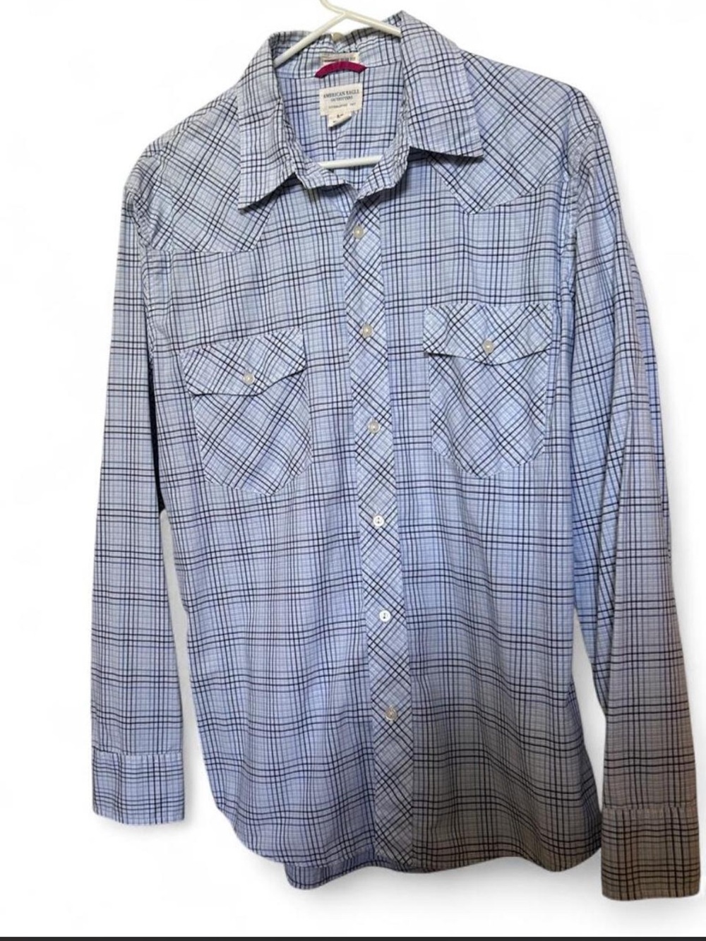 American Eagle Outfitters Blue Plaid Button-Down Shirt
